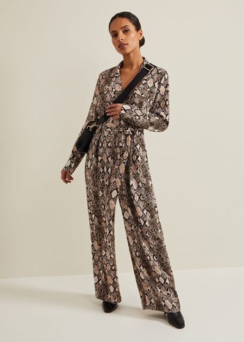 Phase Eight Petite Snake Constance Jumpsuit Brown Australia | LI9037264